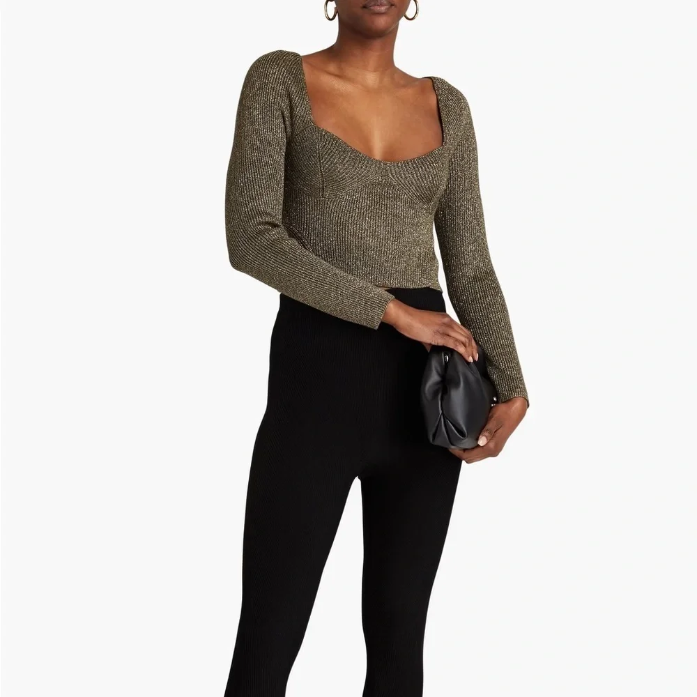 Staud Cerro Metallic Long Sleeve Sweater Top
